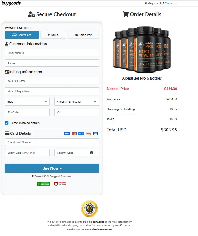 AlphaFuel Pro- Secure Page